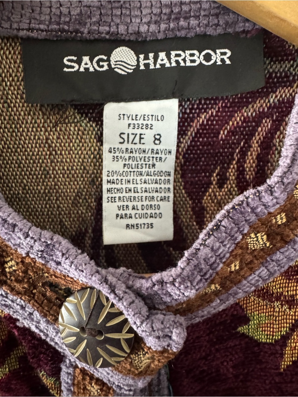 Vintage Sag Harbor Tapestry Chenille Jacket Womens 8 Boho Floral 90s - Picture 8 of 11